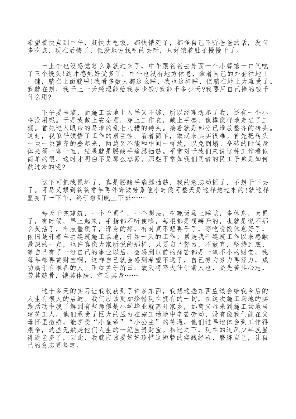 2025年大学生实习报告范文：建筑工地打工实习_第2页