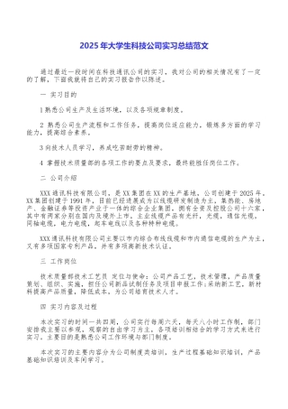 2025年大学生科技公司实习总结范文