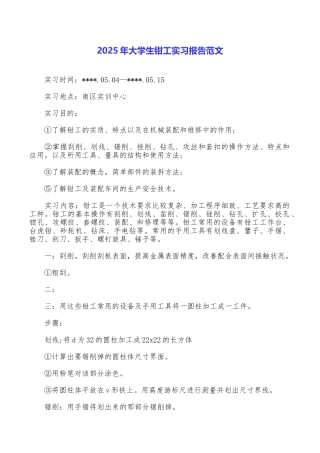2025年大学生钳工实习报告范文