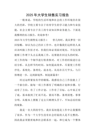 2025年大学生销售实习报告