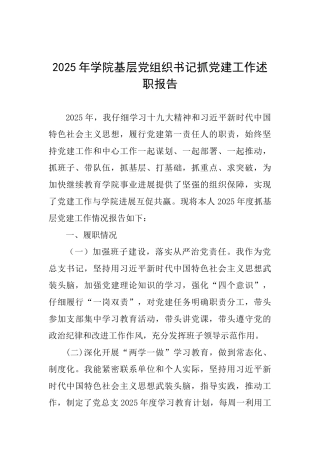 2025年学院基层党组织书记抓党建工作述职报告0