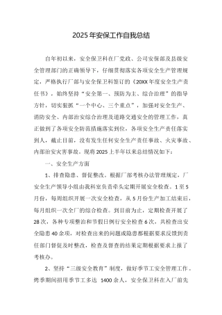 2025年安保工作自我总结
