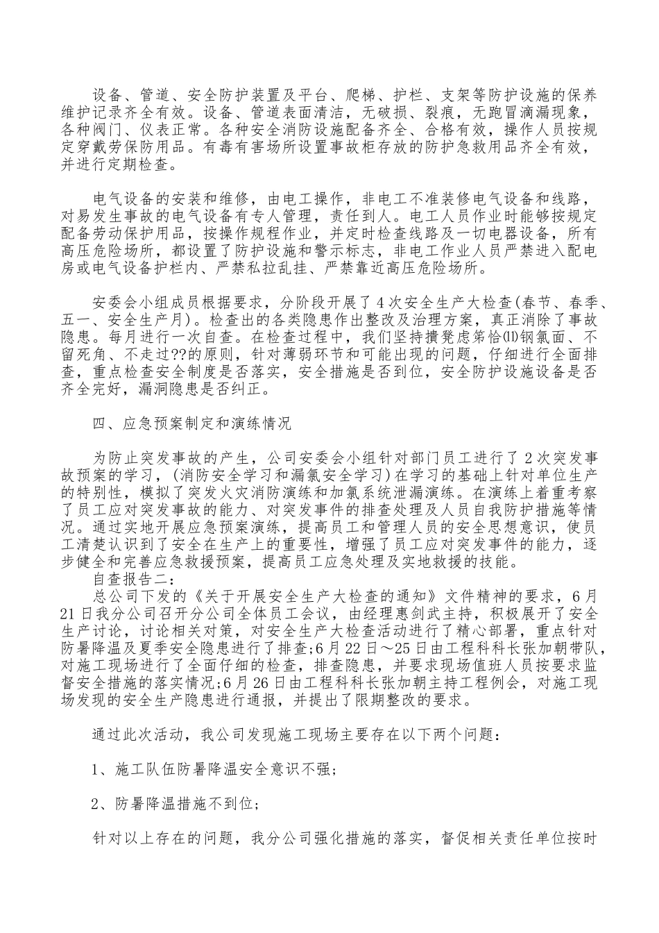 2025年安全生产自查报告范文_第2页