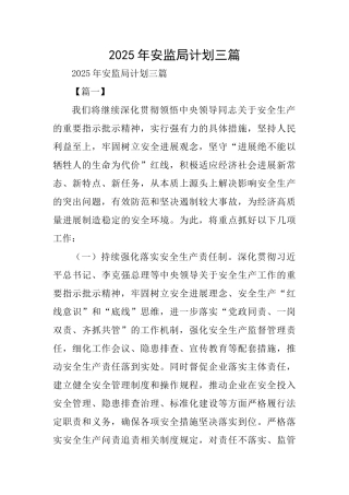2025年安监局计划三篇