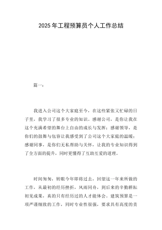 2025年工程预算员个人工作总结