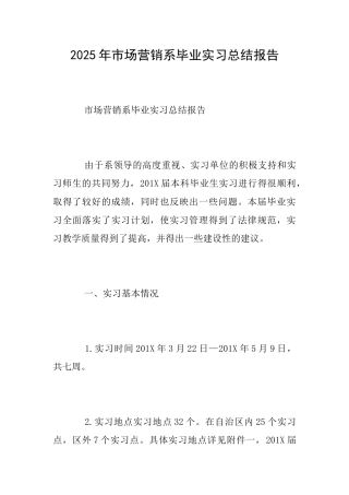 2025年市场营销系毕业实习总结报告