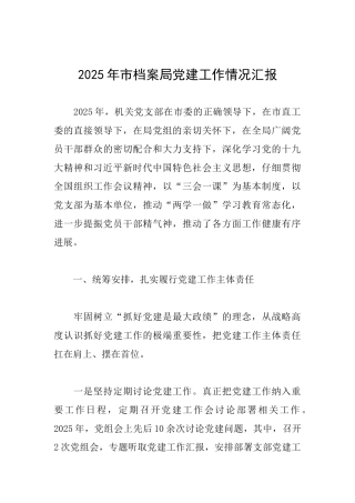 2025年市档案局党建工作情况汇报