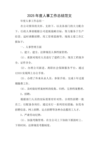 2025年度人事工作总结范文