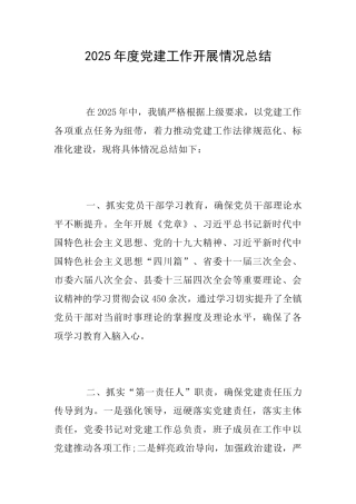 2025年度党建工作开展情况总结