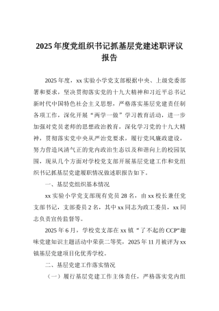 2025年度党组织书记抓基层党建述职评议报告