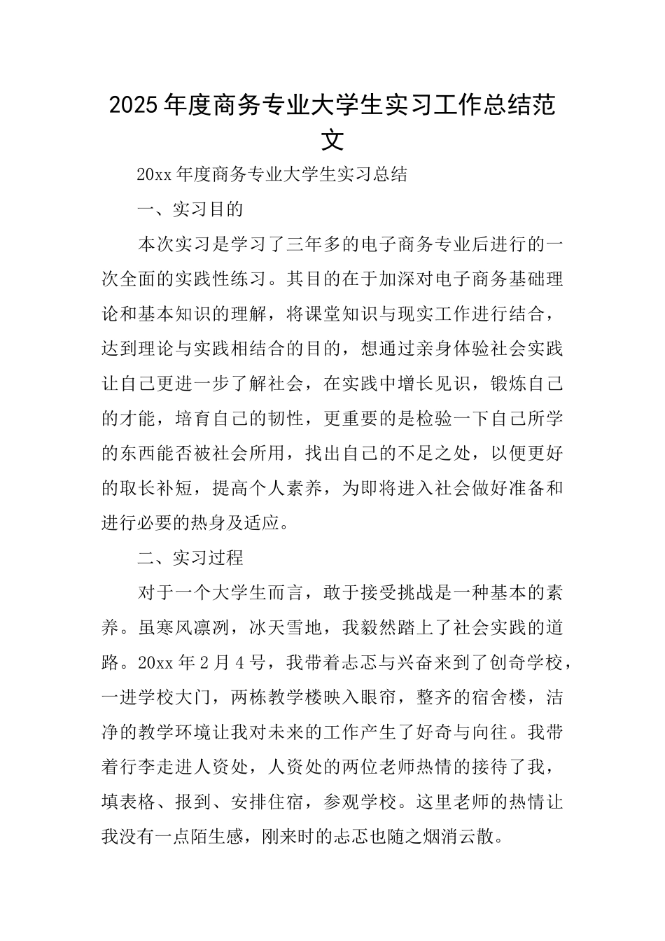 2025年度商务专业大学生实习工作总结范文_第1页