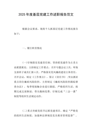 2025年度基层党建工作述职报告范文