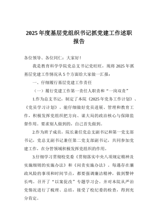 2025年度基层党组织书记抓党建工作述职报告