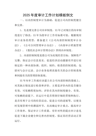 2025年度审计工作计划模板例文
