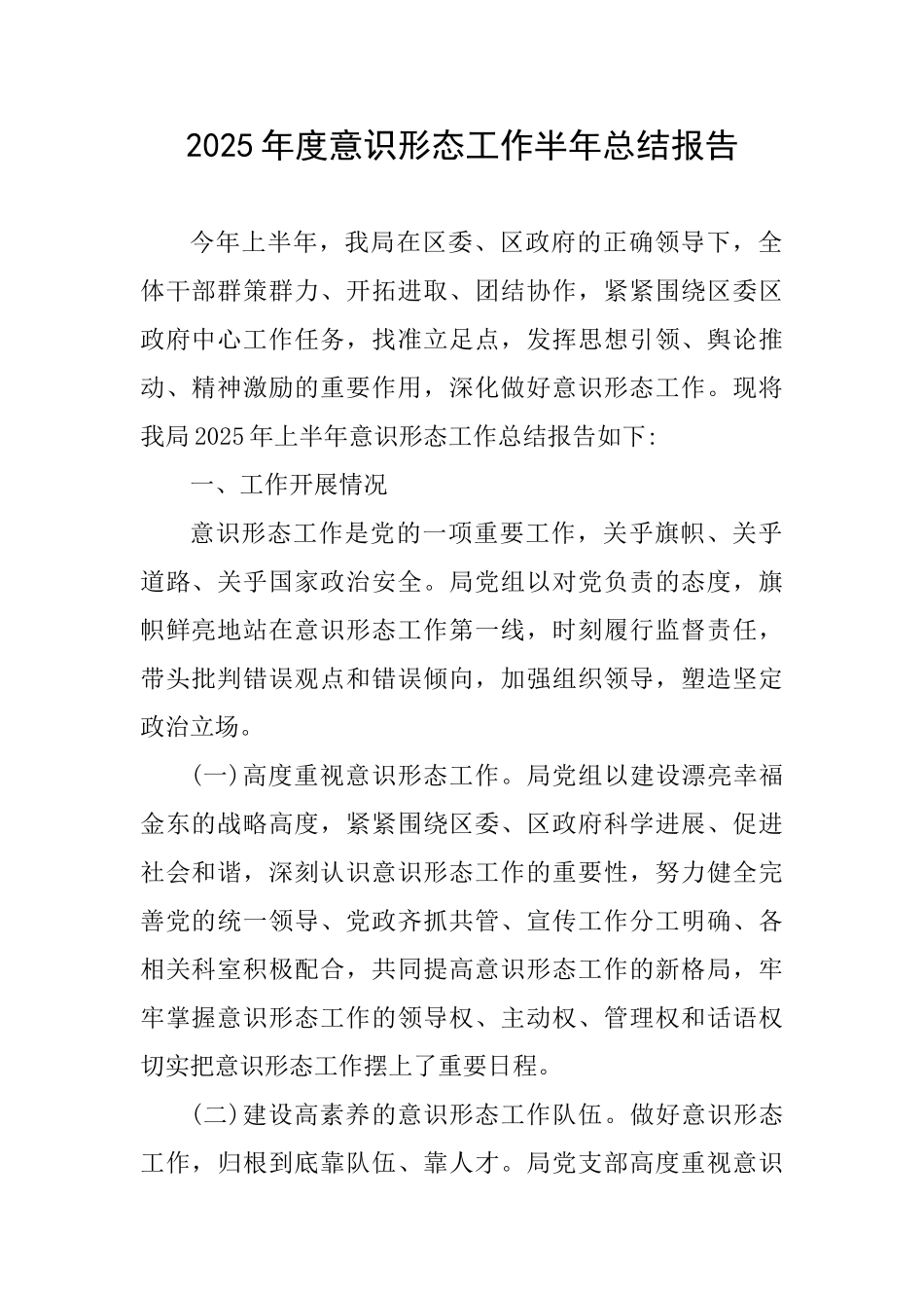 2025年度意识形态工作半年总结报告_第1页