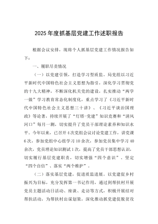 2025年度抓基层党建工作述职报告-