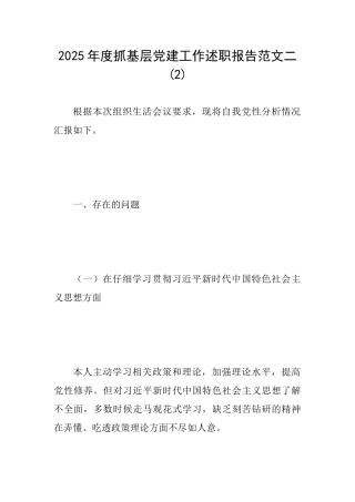 2025年度抓基层党建工作述职报告范文二