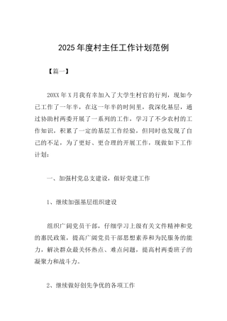 2025年度村主任工作计划范例