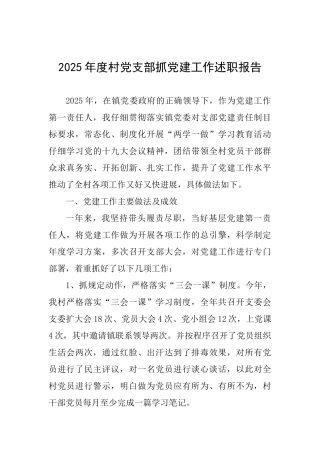 2025年度村党支部抓党建工作述职报告