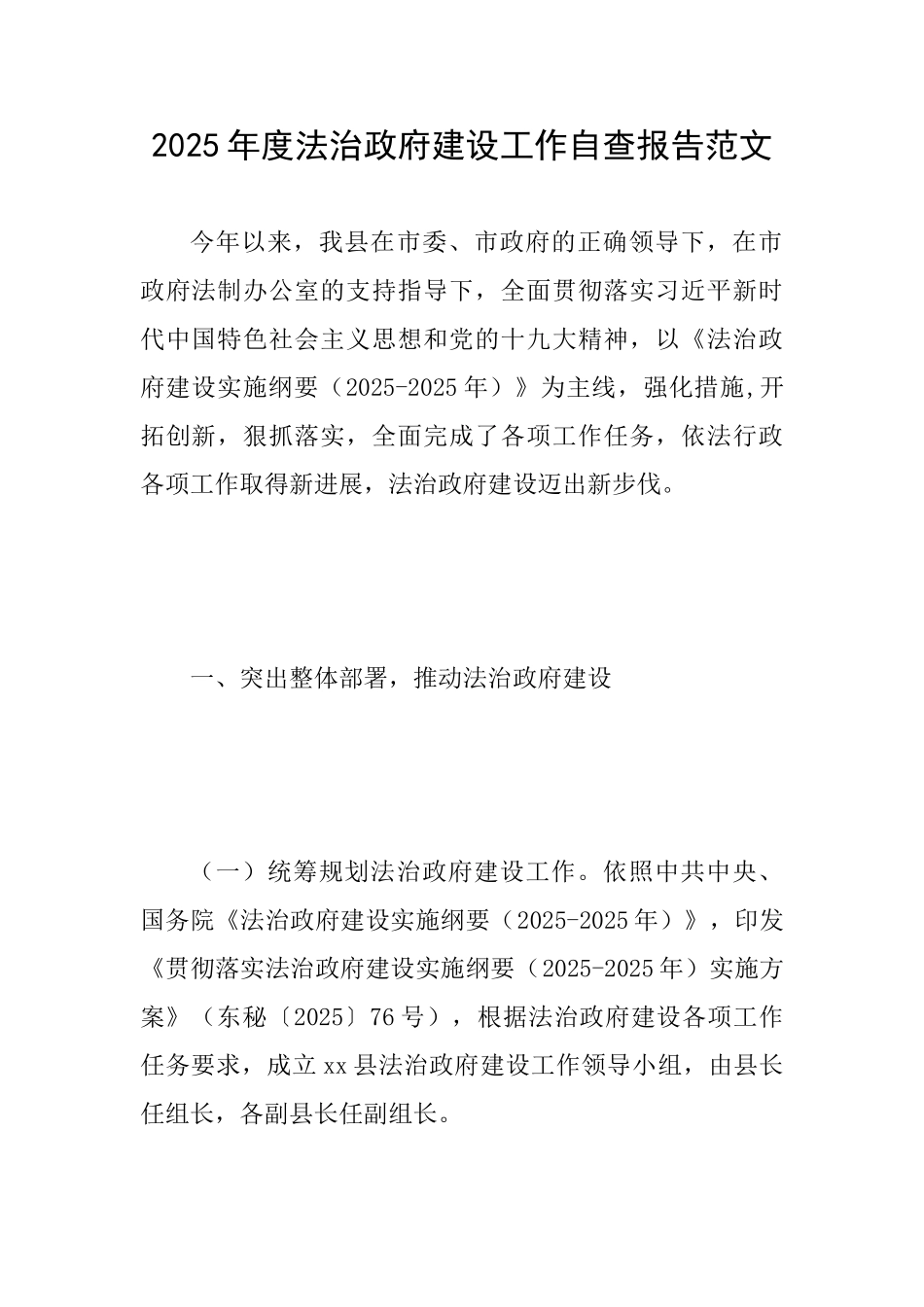2025年度法治政府建设工作自查报告范文_第1页