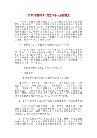 2025年律师11月工作个人总结范文