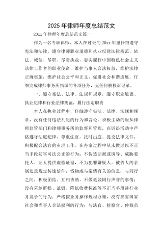 2025年律师年度总结范文