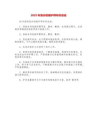 2025年急诊初级护师年终总结