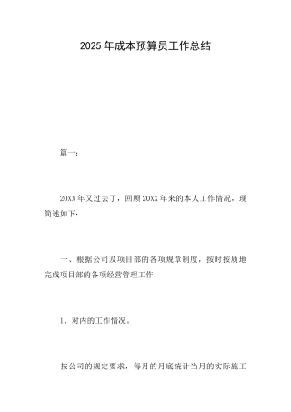 2025年成本预算员工作总结