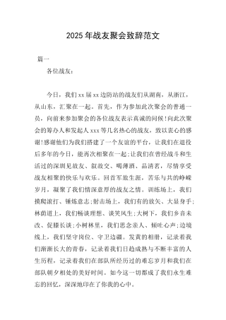 2025年战友聚会致辞范文