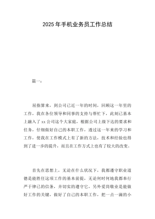 2025年手机业务员工作总结