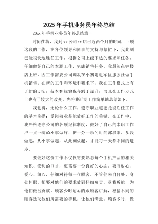 2025年手机业务员年终总结