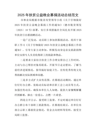 2025年扶贫公益晚会募捐活动总结范文