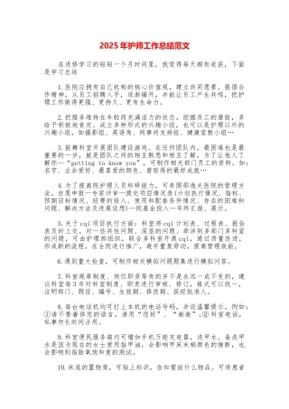 2025年护师工作总结范文