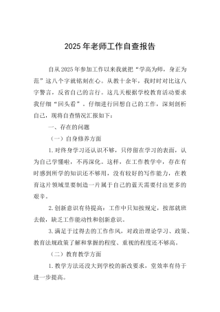 2025年教师工作自查报告