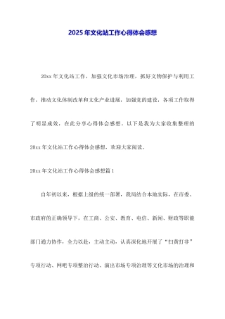 2025年文化站工作心得体会感想