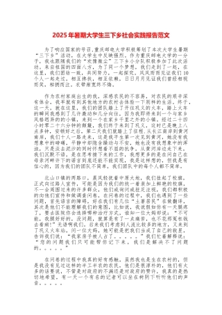 2025年暑期大学生三下乡社会实践报告范文