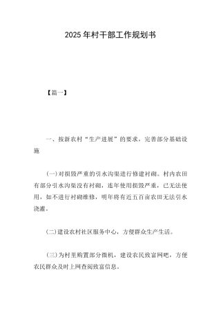 2025年村干部工作规划书