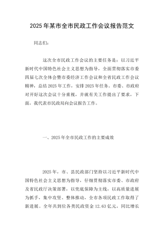 2025年某市全市民政工作会议报告范文