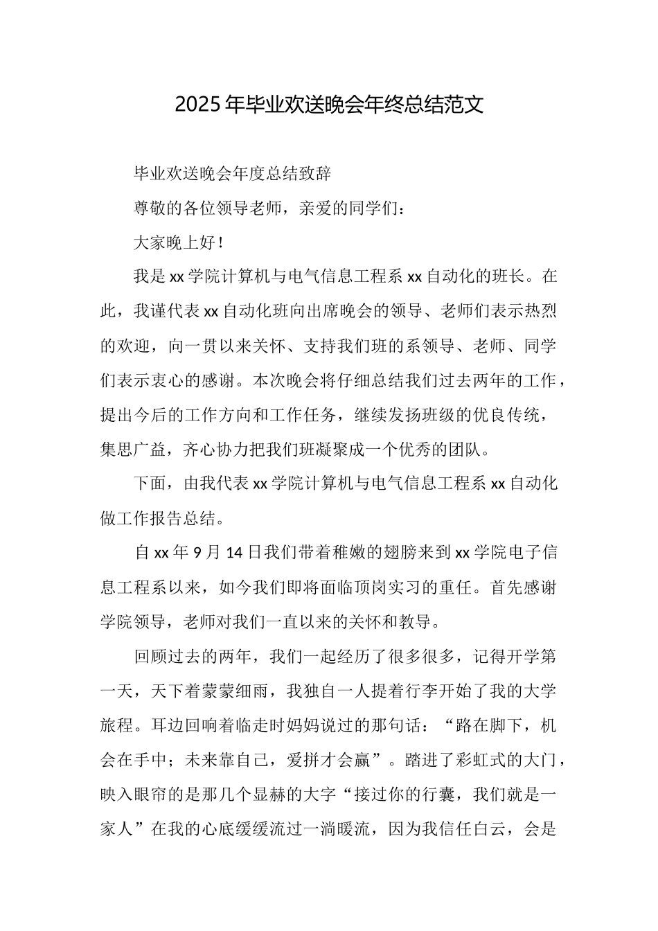 2025年毕业欢送晚会年终总结范文_第1页