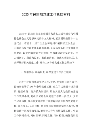 2025年民宗局党建工作总结材料