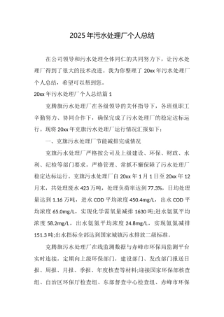 2025年污水处理厂个人总结