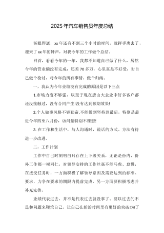 2025年汽车销售员年度总结