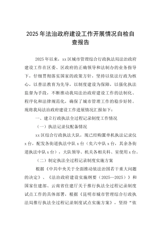 2025年法治政府建设工作开展情况自检自查报告