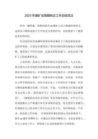 2025年煤矿试用期转正工作总结范文