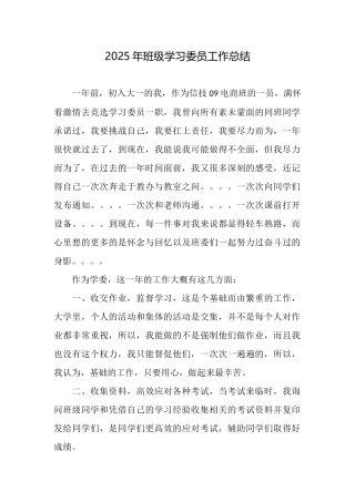 2025年班级学习委员工作总结