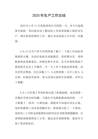 2025年生产工作总结