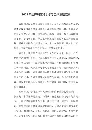 2025年生产调度培训学习工作总结范文