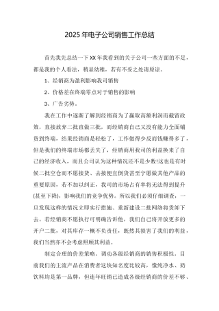 2025年电子公司销售工作总结