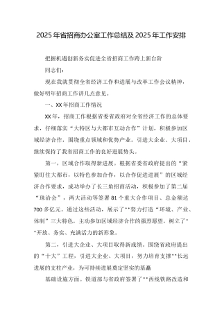 2025年省招商办公室工作总结及2025年工作安排