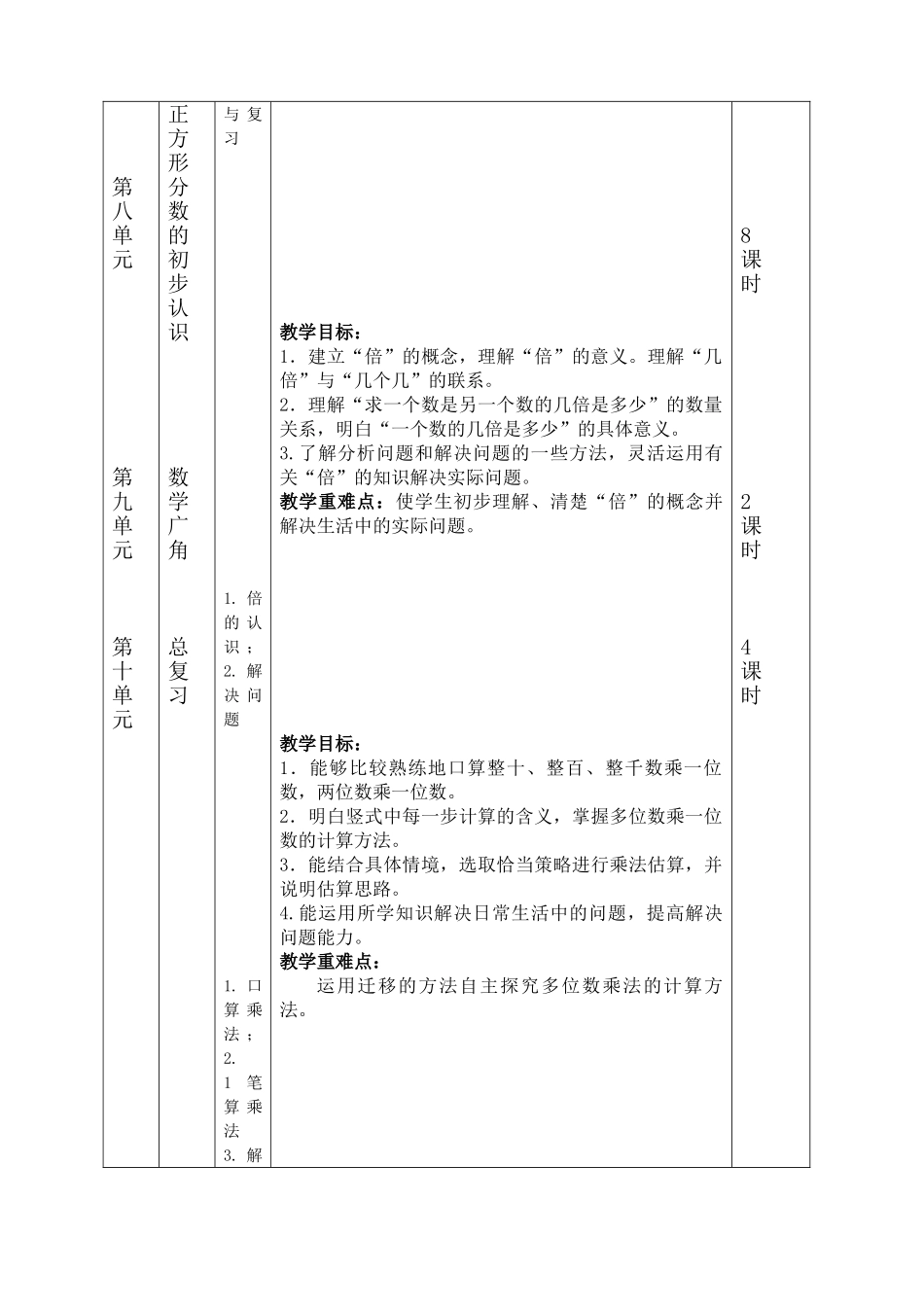 2025年秋最新人教版三年级数学上册教学计划教学设计_第3页